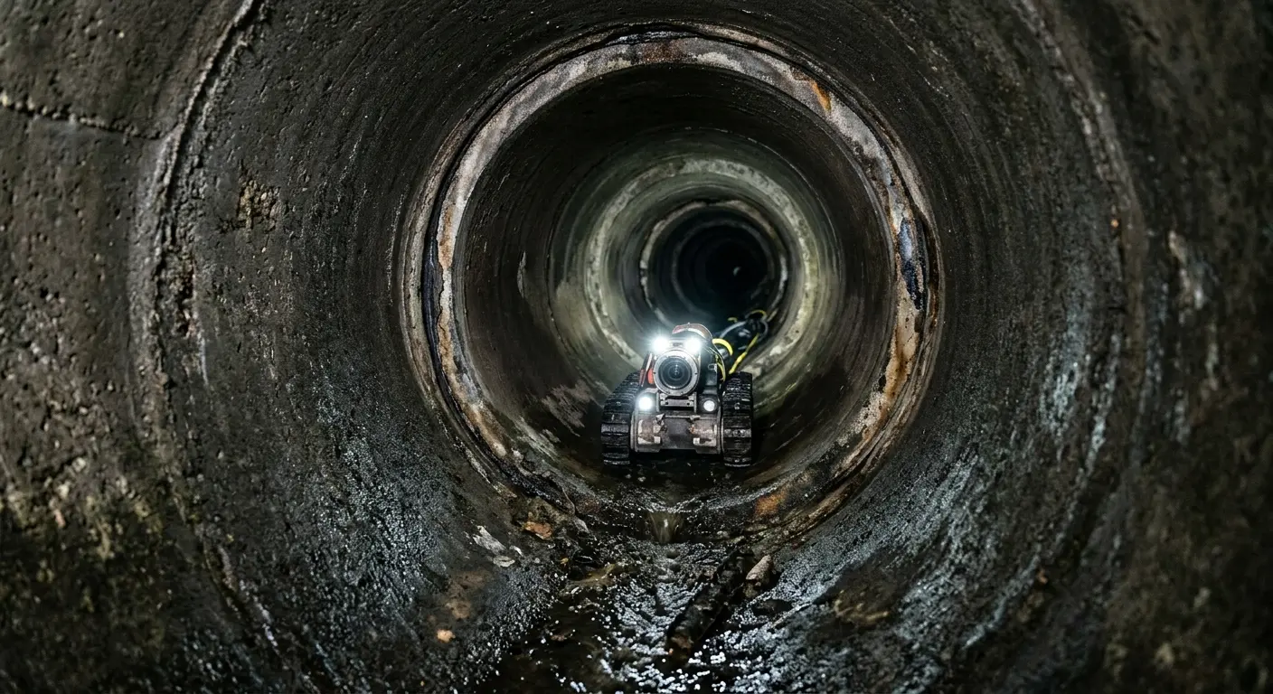 Robotic sewer camera inspecting pipe interior for Sewer Line Cleaning in Columbiana